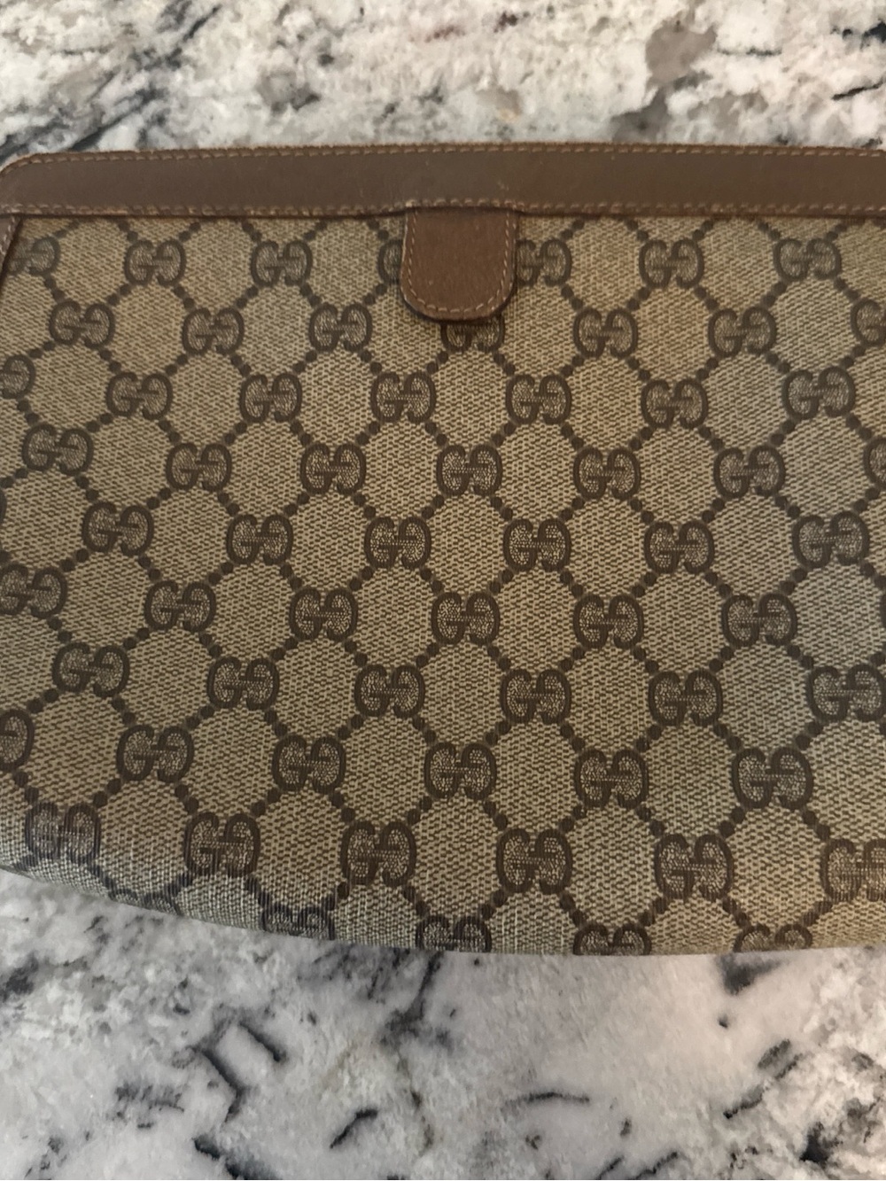 Gucci Brown GG Canvas Sherry Clutch with Leather Trim - Picture 2 of 8